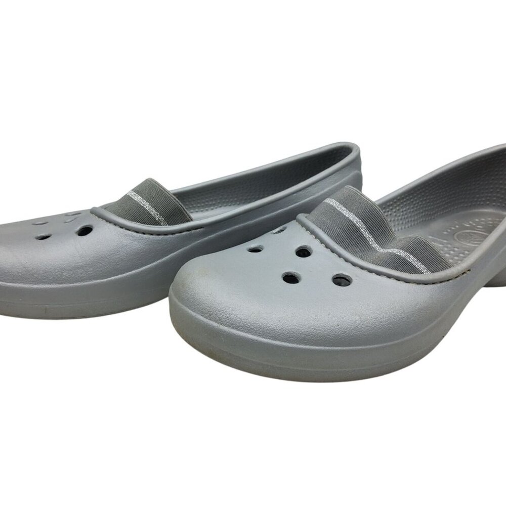 Womens Crocs On A Clock Silver Elastic Banded Classics Shoes